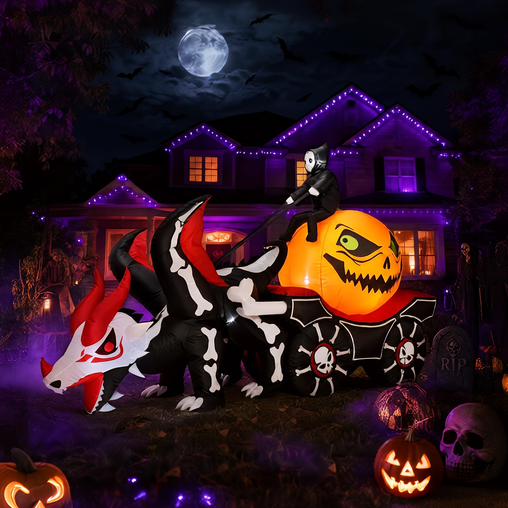 Halloween Pumpkin Decor Led - 8,9 FT Uzunluğunda, LED Işıklarla Donatılmış,