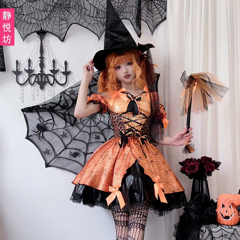 Spider Web Halloween Decoration - Yetişkin Kadınlar İçin Cadılar Bayramı Turuncu