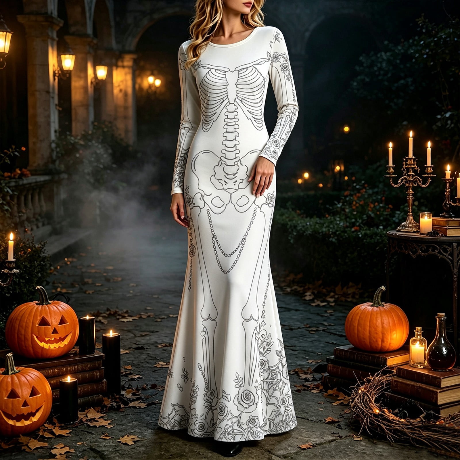 Kadın İskelet Desenli Güllü Uz - Halloween Skeleton Decoration incelemesi ve fiyatı